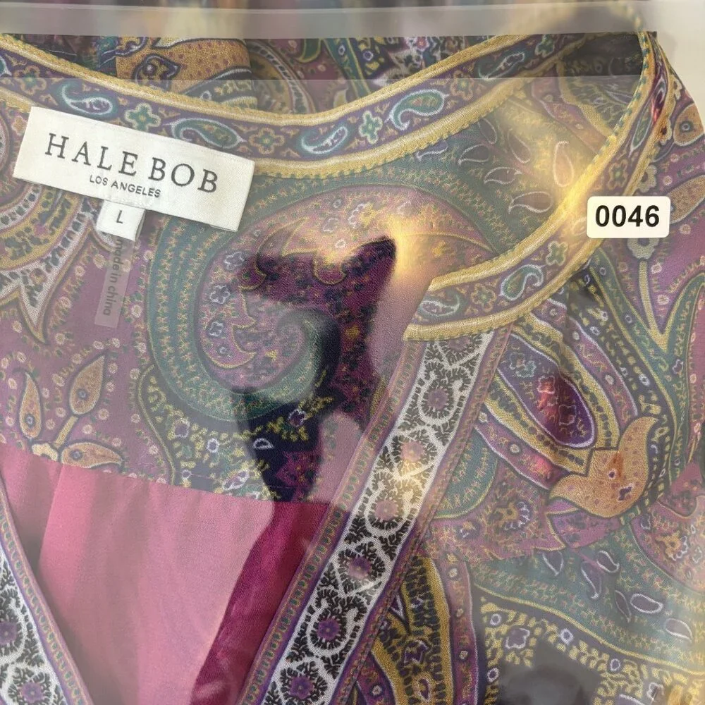 Hale Bob Paisley Print Long Sleeve Belted Dress L - Picture 13 of 13